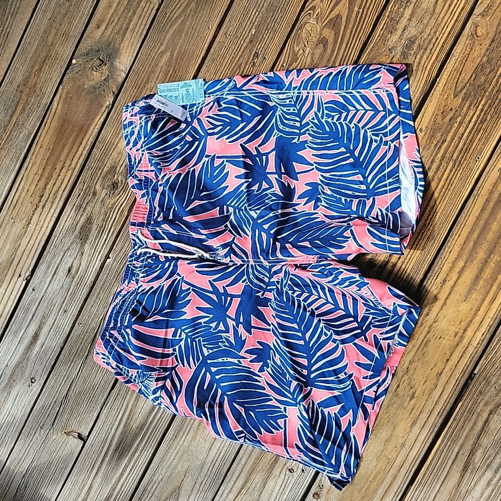 Pink and blue swim trunks